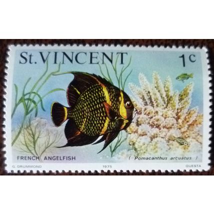 St Vincent 1975 Marine Life 1c French Angelfish mint stamp SG422 Sea nature