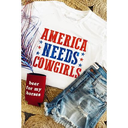 White America Needs Cowgirls Crew Neck Graphic Tee