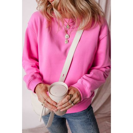 Bonbon Solid Fleece Lined Drop Shoulder Terry Sweatshirt
