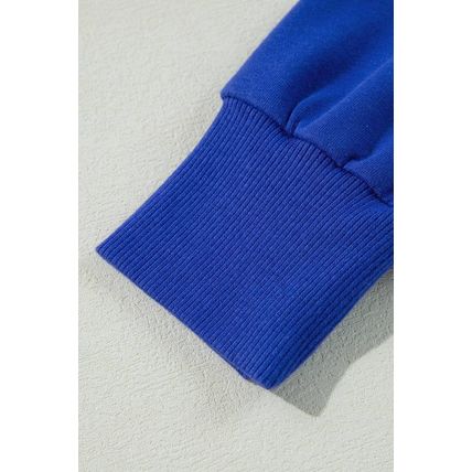 Dark Blue Solid Drop Shoulder Drawstring Cropped Hoodie