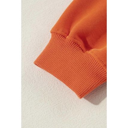 Orange Plain Drop Shoulder Crewneck Pullover Sweatshirt