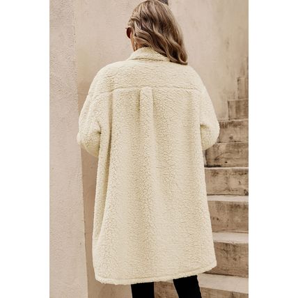 Beige Contrast Flap Pocket Single Breasted Teddy Coat