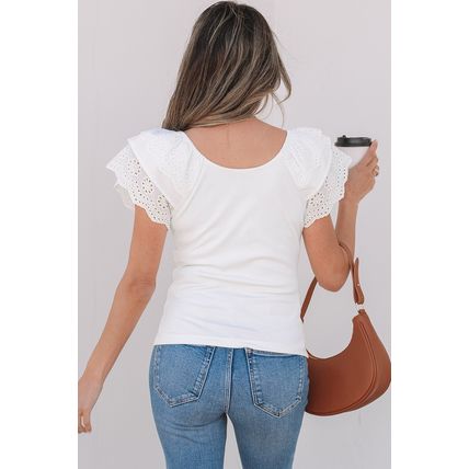 White Eyelet Ruffle Sleeve Slim Fitted Top