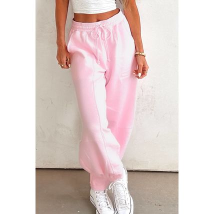 Light Pink Drawstring Waist Patchwork Solid Color Jogger Pants