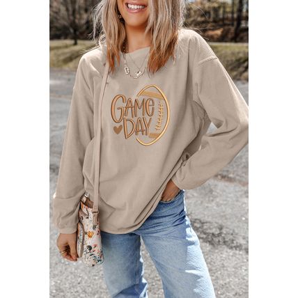 Smoke Gray Twisted Rib Texture game day Rugby Embroidered Baggy Sweatshirt
