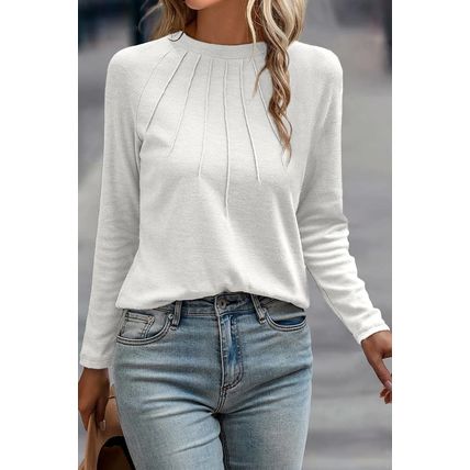 White Solid Color Seam Detail Raglan Long Sleeve Top