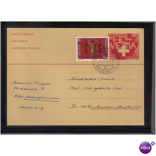 1982 SWITZERLAND P/PAID PC UPRATED SCHAFFERHAUSEEN PMK