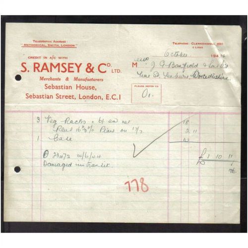 S. RAMSEY & CO LTD, SEBASTIAN ST , LONDON, EC1, 6OCT1944