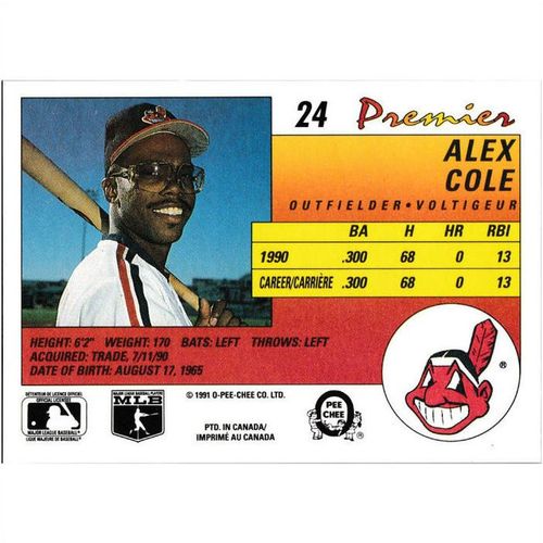1991 O-Pee-Chee Premier - #24 - Alex Cole