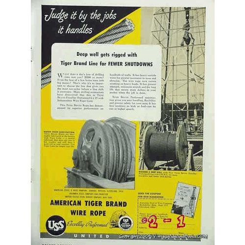 united states steel 1951 uss oil gas well rigging wire rope vintage ad