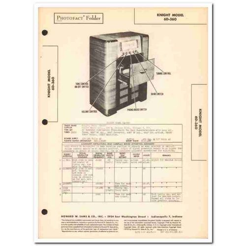 knight model 6d-360 6-tube am sw radio phono sams photofact manual
