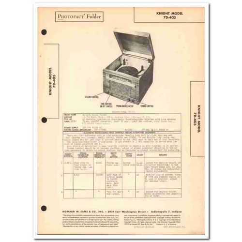 knight model 7d405 6-tube am radio phonograph sams photofact manual