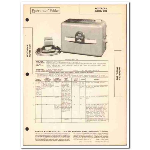 motorola model 608 6-tube automotive am radio sams photofact manual