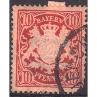 Bavaria 1876 - SG123 - 10pf carmine rose - Bavaria Arms - used 2