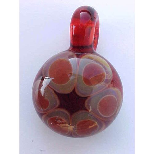 Focal Glass Pendant Red Glass Hand Blown Tribal Style Red Orange Olive 1-1/4"