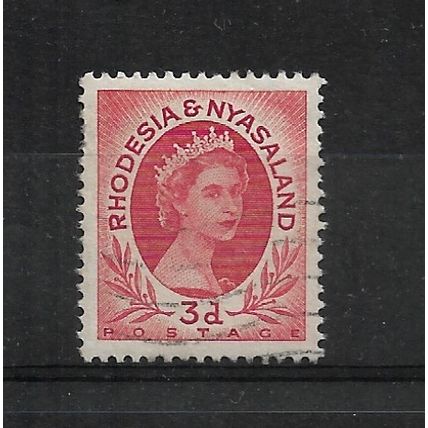 Rhodesia&Nyasaland.SG4 3d Queen Elizabeth II (Carmine-Red).Fine Used.Aug21a