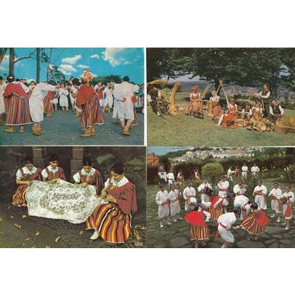 Funchal Madeira Wicker Makers Dancers Folklore Portugal Crafts 4x Postcard