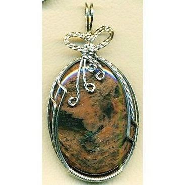 Gold Sheen Obsidian Nickel Silver Wire Wrap Gemstone Pendant 21