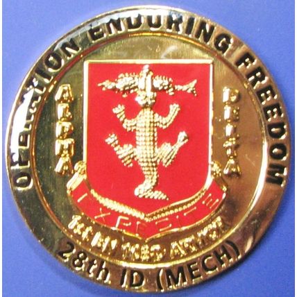 28th ID, Operation Enduring Freedom. Challenge Coin. 1.75". 61b.