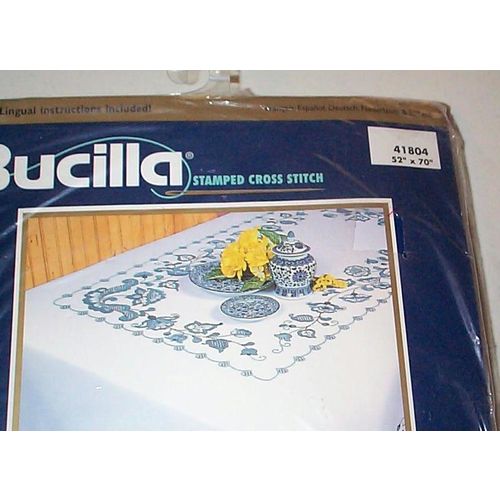 1998 Bucilla Tablecloth - Delft Blue - 52x70