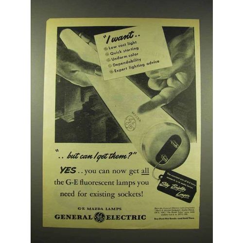 1944 General Electric Mazda Fluorescent Lamps Ad