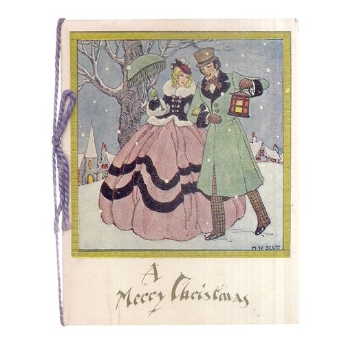 A MERRY CHRISTMAS .used vintage Christmas card. string 14.5 x 3.5 inches =