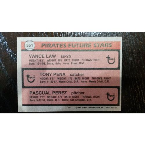 1981 Topps Card # 551 Pirates Future Stars (Vance Law Autograph)