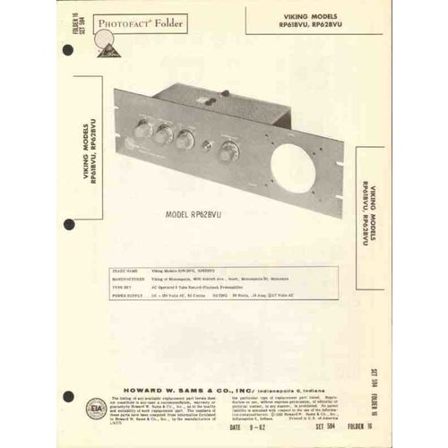 VIKING model RP61BVU record playbck preamplifier Sams Photofact manual