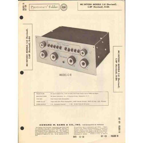 MCINTOSH models C-8 D-8A 5 channel audio preamp Sams Photofact manual