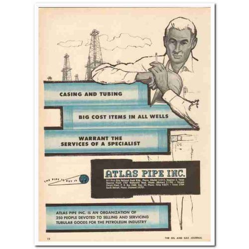 ATLAS PIPE INC 1959 casing tubing wells services specialist vintage ad
