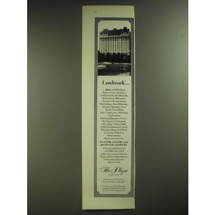 1974 The Plaza Hotel Ad - Landmark