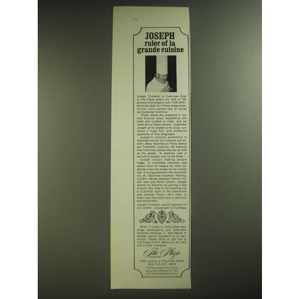 1974 The Plaza Hotel Ad - Joseph ruler of la grande cuisine