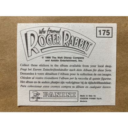 Who Framed Roger Rabbit Sticker # 175 (A) unused 1988 Panini Disney