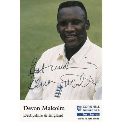 Devon Malcolm Derby Cricket Club Hand Signed Card Photo
