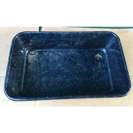 Graniteware Pan w/ Drain Spouts vintage spigot faucet blue speckled rectangle