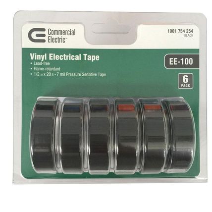 Commercial Electric Vinyl Electrical Tape EE-100 Two (2) Six Packs = 12 Rolls