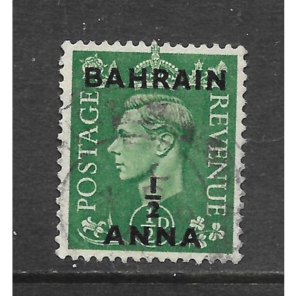 BAHRAIN OVERPRINT ON GB ½d GREEN ½ ANNA KG6 USED SG?