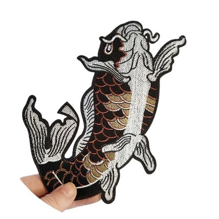 Fish Iron On Patch Badge Carp 19cm x 15cm Sew Embroidered Patches Koi P215
