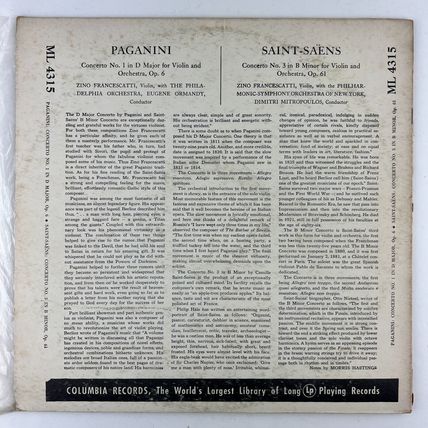 Zino Francescatti Paganini: Concerto No 1 In D Major Op 6 & Saint Saëns Concerto