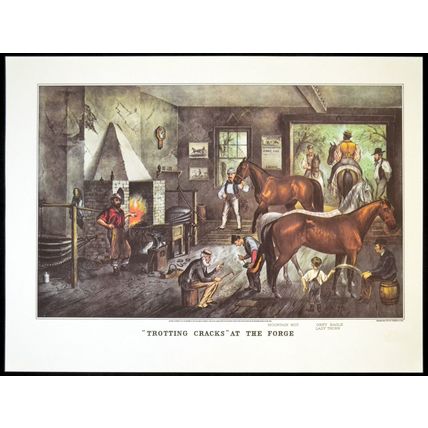 TROTTING CRACKS AT THE FORGE 1952 Nathaniel Currier - James Merritt Ives PRINT
