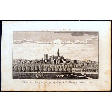 PERSPECTIVE VIEW OF THE CITY OF CHICHESTER, THE COUNTY OF SUSSEX 1771 ENGRAVING
