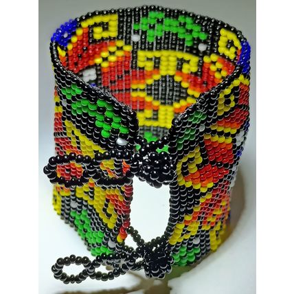 Traditional Huichol Art. Mexico Glass Seed Beads Bracelet. Floral Motives 6