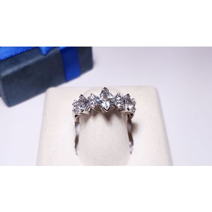 Estate 2.0ctw Natural Princess angled Aquamarine & Wht Topaz 10Kt W/G Ring#21045
