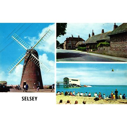 Postcard Selsey, West Sussex multiview. Life Boat Station, Medmerry Hall