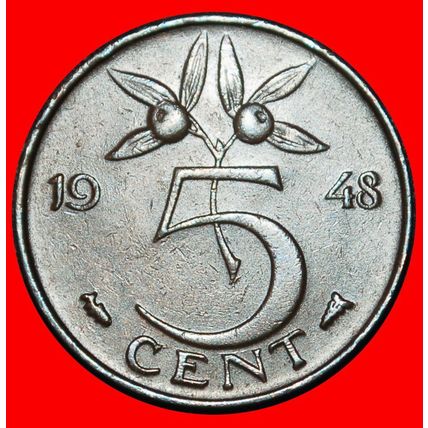 Ⰶ ORANGE: NETHERLANDS ★5 CENTS 1948! WILHELMINA (1890-1948)★LOW START★NO RESERVE