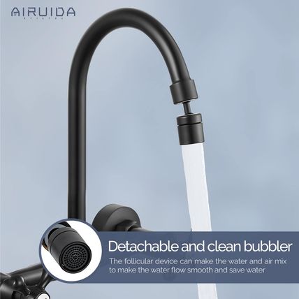 Airuida Wall Mount Kitchen Faucet Matte Black 8 Inch Center Wall Mount Faucet Ki