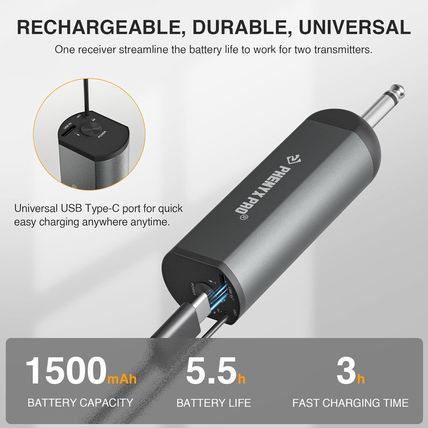 Phenyx Pro Dual Digital Wireless Microphone System, Portable Mini Receiver, 2X15