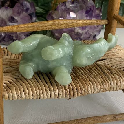 Vintage Green Jade Stone Hand Carved Elephant Figurine Lucky Statue 5" 255g