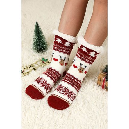 Fiery Red Cartoon Santa Claus Christmas Fleece Socks