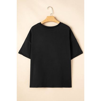 Black Bunny Graphic Drop Shoulder Hi Low Casual Tee